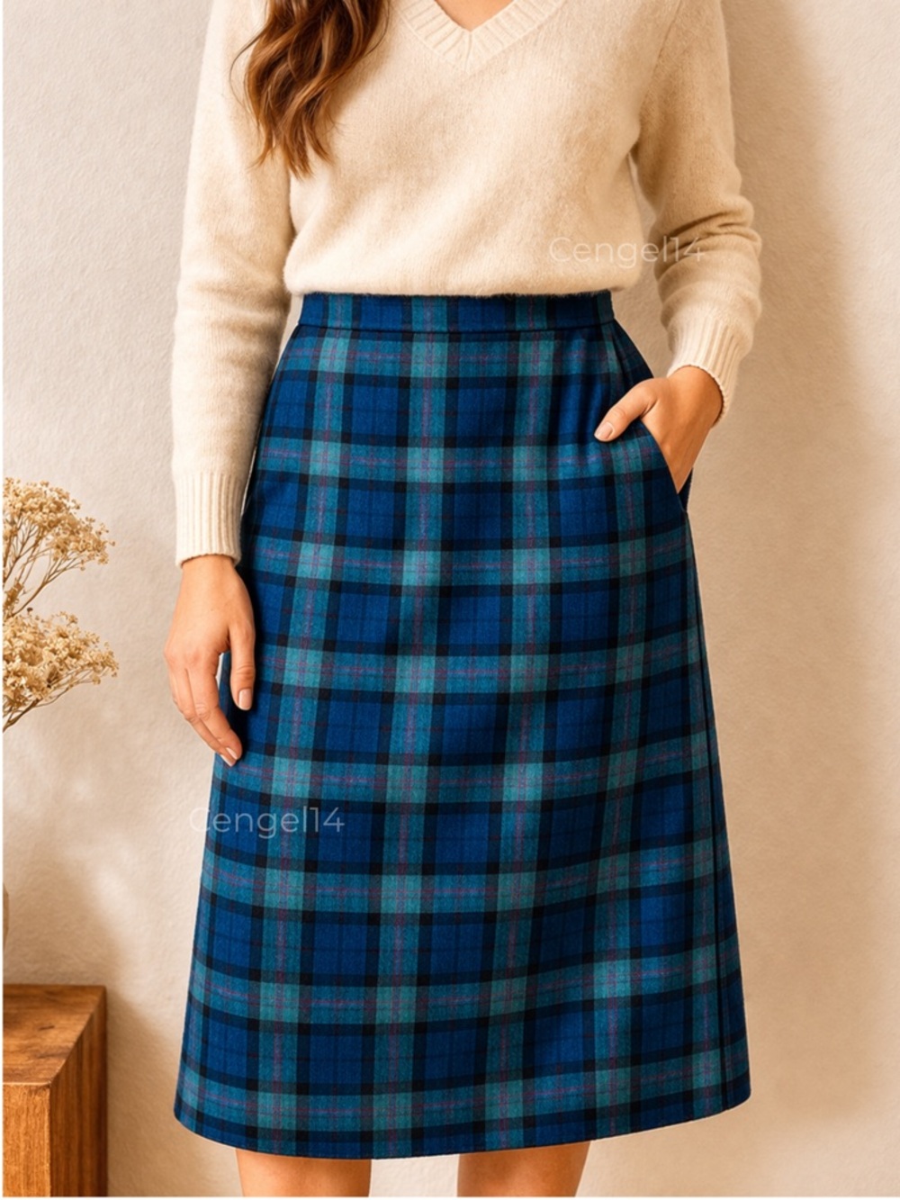 Vintage Pendleton Virgin Wool Tartan Plaid Midi Skirt USA Made S